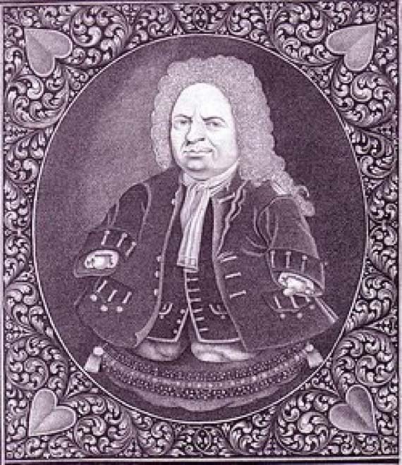 Etching of Matthias Buchinger in purple ink